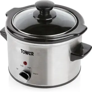 Tower T16020 Infinity Compact Slow Cooker With Keep Warm Function, 1.5L, 120W, Stainless Steel