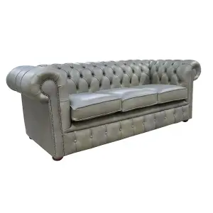 Chesterfield 3 Seater Selvaggio Sage Green Leather Sofa Settee In Classic Style