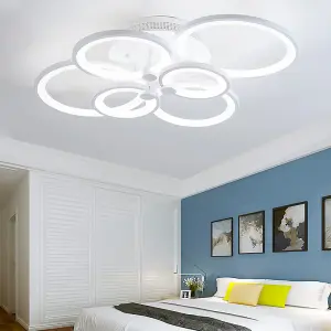 Modern 6 Light Circular LED Semi Flush Ceiling Light Fixture for Nordic Decor Cool White 75cm