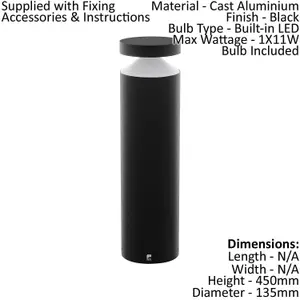 IP44 Outdoor Pedestal Light Black Cast Aluminium 11W Built in LED Post