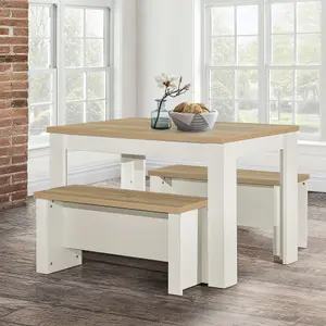 Birlea Highgate Dining Table & Bench Set Cream & Oak