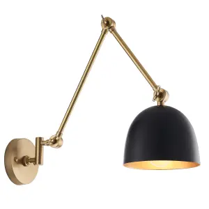 Wall Light - Antique Solid Brass & Matt Black - 10W LED E27 - Dimmable - e10392