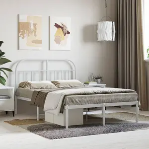 Berkfield Metal Bed Frame with Headboard White 135x190 cm