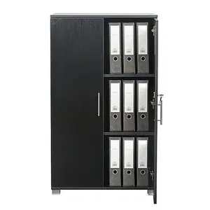 Black wooden Filing cabinet with 2 shelves - 2 Door Lockable Filing Cabinet - Tall wood Office Storage Cupboard Organiser