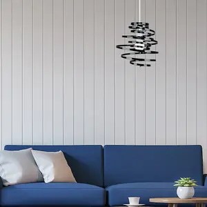 ValueLights Bensson Contemporary Black Metal Double Ribbon Spiral Swirl Ceiling Light Pendant