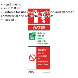 Water Fire Extinguisher Safety Sign - Rigid Plastic 75mm x 210mm for Workplace Safety