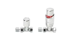 Straight Thermostatic Radiator Valve & Lockshield (Chrome) 15mm x 1/2" Buy 1 Get 2