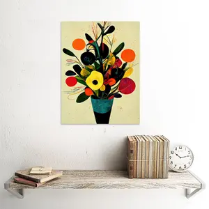 Autumnal Flower Bouquet Vase Midcentury Abstract - Painting Unframed / 40.5cm H x 30.5cm W