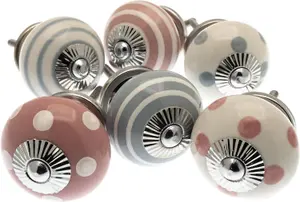 MangoTreeKnobs - Mixed Set of Dusty Pink & Whisper Grey Ceramic Cupboard Knobs x Pack 6 (MG-256)