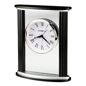 Modern & Contemporary Roman Numeral Solid Wood Quartz Movement / Crystal Alarm Tabletop Clock in Black Satin