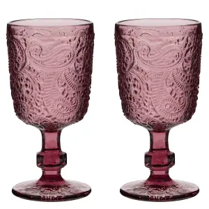 Set of 2 Luxury Bright Pink Drinking Wine Glass Wine Goblets 300ml