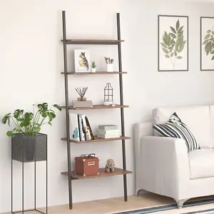 Berkfield 5-Tier Leaning Shelf Dark Brown and Black 64x34x185.5 cm