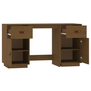 Berkfield Desk with Cabinets Honey Brown 135x50x75 cm Solid Wood Pine