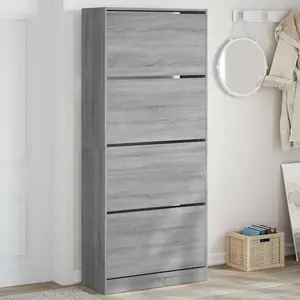 Berkfield Shoe Cabinet with 4 Flip-Drawers Grey Sonoma 80x34x187.5 cm