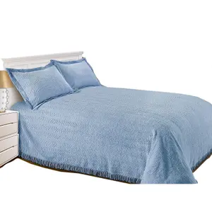 Just So Home Luxury Candlewick Bedspread Traditional Bed Throw Size Single Double & King (King, Blue)