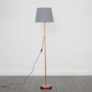 ValueLights Modern Standard Floor Lamp In Copper Metal Finish With Grey Tapered Shade