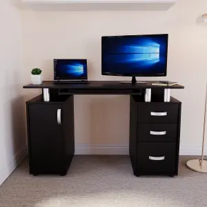 Vida Designs Otley Black 3 Drawer Computer Desk With Shelves and Keyboard Tray