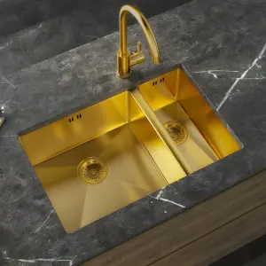 Kersin Elite Brushed Gold Undermounted 1.5 Bowl Sink (W) 670 x (L) 440mm