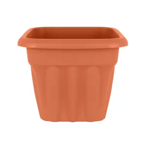 Wham 4x Vista Terracotta Plastic Planter, Square Garden Plant Pot, Small Floor Pot (33cm, 16L, Pack of 4)