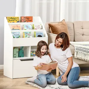 HOMCOM Kids Bookcase, Toy Box w/ Storage Drawer, Wheels for Bedroom - White