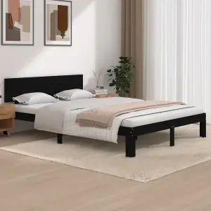 Berkfield Bed Frame Black Solid Wood Pine 140x200 cm