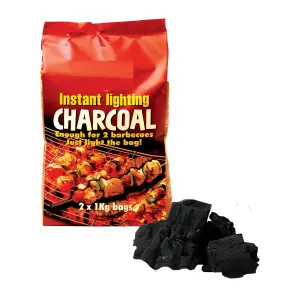 2 Instant Light Lumpwood Charcoal BBQ Fuel Express Quick Lighting 2x1KG