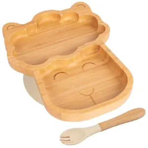 Bamboo Llama Baby Weaning Plate & Fork Set - Beige