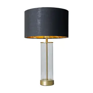 ValueLights Balan Matt Gold and Clear Tube Table Lamp with Black Gold Shade