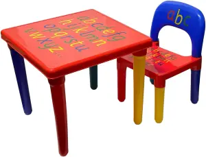 Trendi ABC Alphabet Plastic Table & Chair Set Vibrant Durable Kids Furniture for Learning  Play  Toddlers Multi-Color