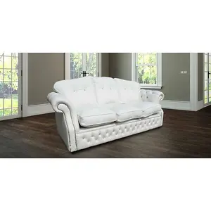 Chesterfield 3 Seater Crystal White Leather Sofa Settee Bespoke In Era Style