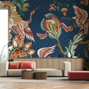 Origin Murals Cranes in Flight Navy Blue Matt Smooth Paste the Wall Mural 350cm Wide X 280cm High