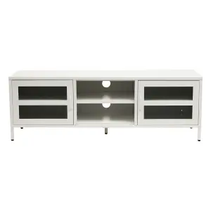 Interiors By Premier Industrial Two Door White Metal Media Unit, Classic Livingroom Media Unit, Versatile Shelving Media Unit