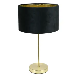 ValueLights Charles Gold Stem Table Lamp with Black Velvet with Gold Inner Lamp Shade and LED Bulb