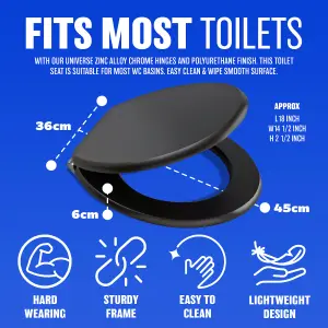 18 Inch Black Wooden Toilet Seat Bathroom Wc With Fittings Easy Clean Heavy Duty New