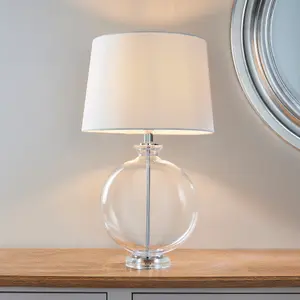 Table Lamp - Clear Glass & Nickel Plate - 60W E27 - Bedside Light Base & Shade