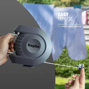 KEPLIN Retractable Washing Line - 15m Outdoor Clothesline, Wall Mountable and Heavy Duty Laundry Airer (15 Metres)