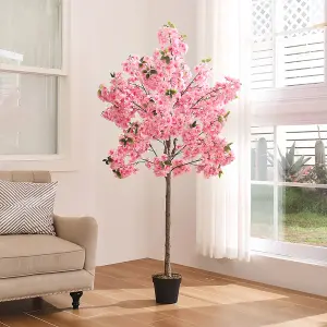 180cm H Realistic Artificial Plant Cherry Blossom Tree in Pot for Decoration Living Room