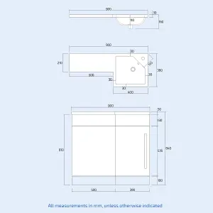 Nes Home Grey RH Basin Vanity Unit WC Back To Wall Toilet Manifold