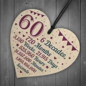 Red Ocean Funny 60th Birthday Gifts For Women Men Grandparents Mum Dad Nan Grandad Hanging Wooden Heart Plaque Christmas Gifts