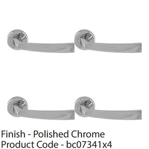 4 PACK - Premium Geometric Slim Door Handle Set Polished Chrome Designer Lever Round Rose