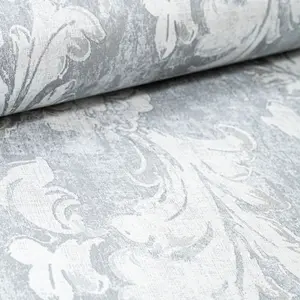 Floral Damask Grey Wallpaper Shimmer Metallic Silver Paste The Paper Smooth