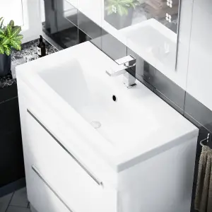 Nes Home 800mm White 2 Drawers Basin Vanity Unit