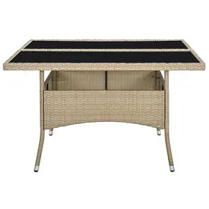 Berkfield Outdoor Dining Table Beige Poly Rattan and Glass