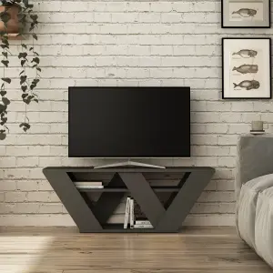 Decortie Pipralla Modern TV Stand Unit with Shelves for Up to 43" TVs Anthracite Grey 110cm