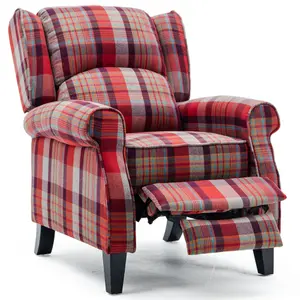 Eaton Wing Back Fireside Check Fabric Recliner Armchair Sofa Chair Reclining Cinema (Red)