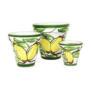 Lemons Hand Painted Set of 3 Outdoor Garden Patio Classic Plant Pots (D) 16-29cm