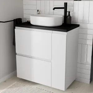 GoodHome Levanna Slim Gloss White Oblong Counter top Basin (W)48cm