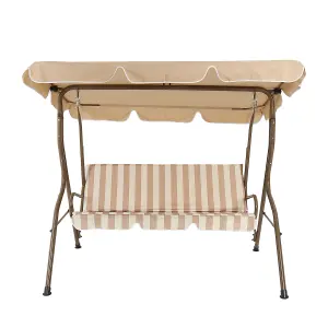 Charles Bentley 2-3 Seater Garden Patio Swing Seat Hammock Chair - Beige Striped