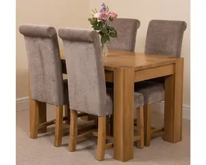 Kuba 125 x 80 cm Chunky Oak Small Dining Table and 4 Chairs Dining Set with Washington Grey Fabric Chairs