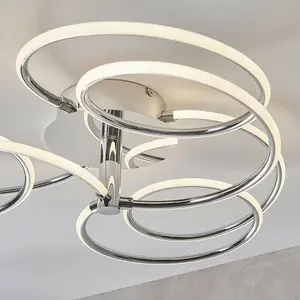 LED Semi Flush Ceiling Light 48W Warm White Chrome Infinity Hoop Strip Feature